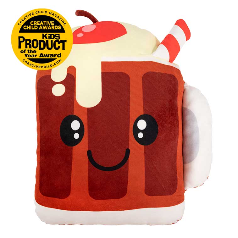 Brown RootBeer Smillows RootBeer scented Plush with Top Summer Toy, kids product of the year award badge from the 2019 creative child magazine